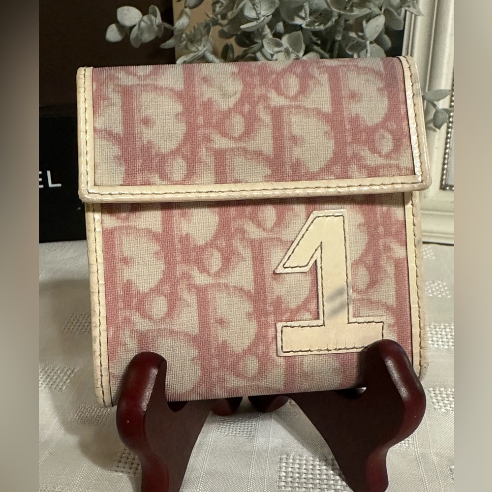 Christian Dior Pink and Cream trotter Logo tri fold Wallet number 1 vintage